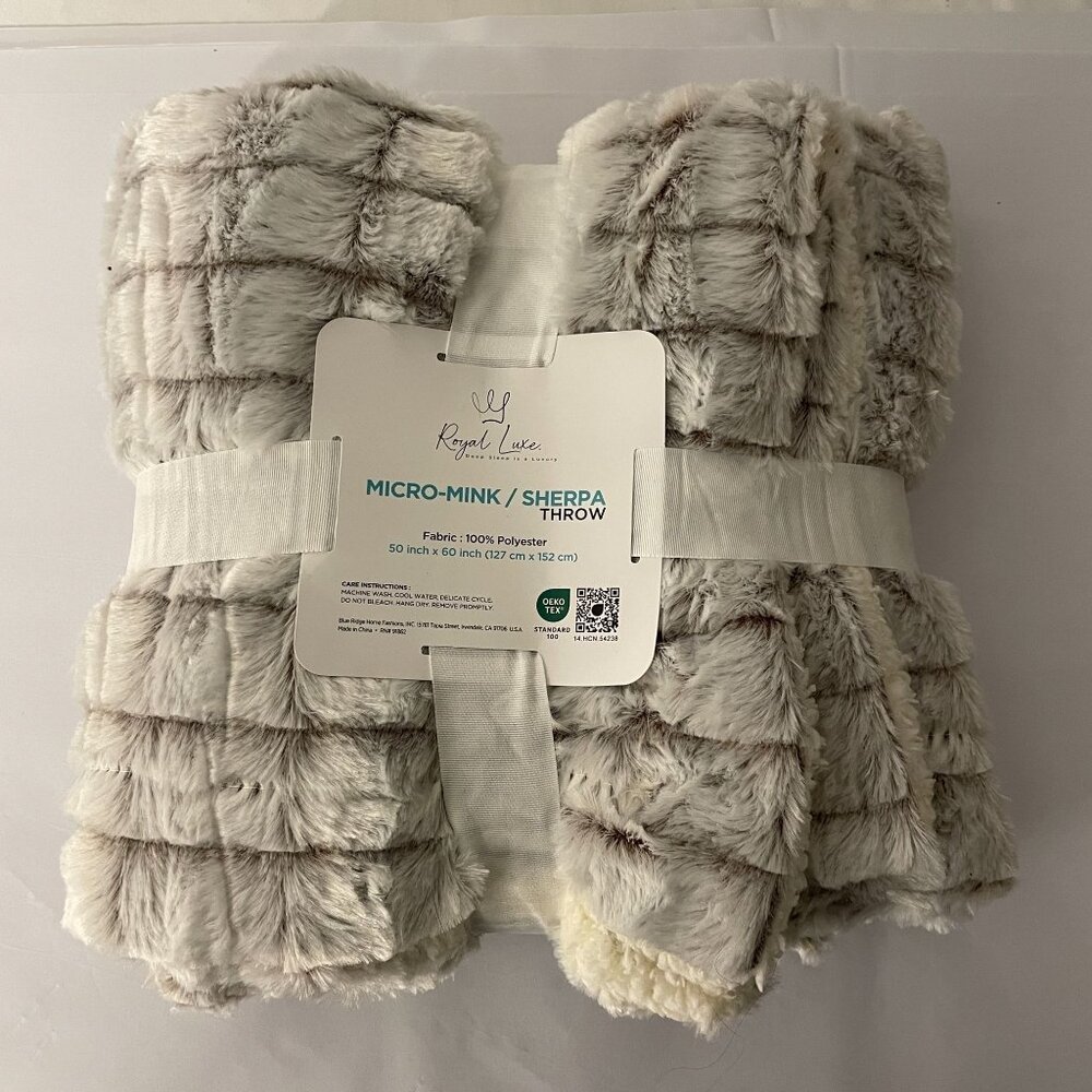 NEW Royal Luxe Micro Mink Sherpa Throw Gray 50"x60"